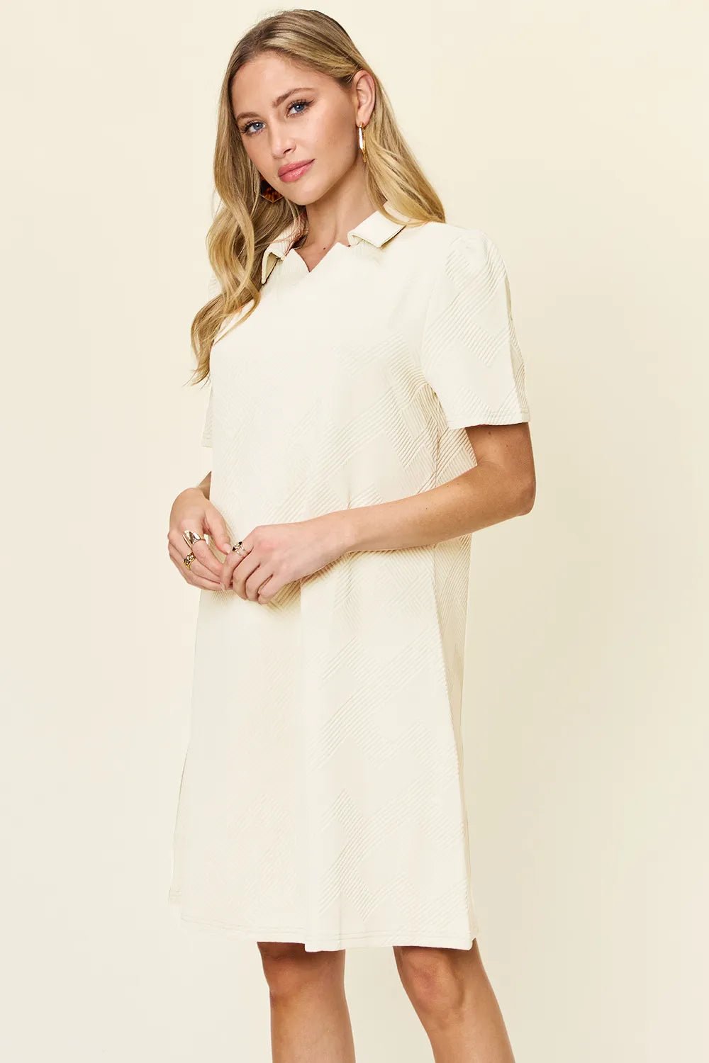 Double Take Collared Short Sleeve Textured Dress - Bela Fils BoutiqueBela Fils Boutique